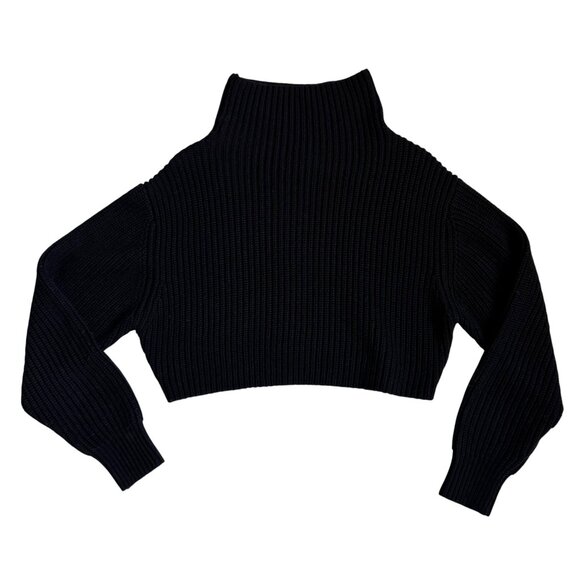 Aritzia Wilfred Black Montpellier Merino Wool Cropped Turtleneck - Size Small - Picture 1 of 14